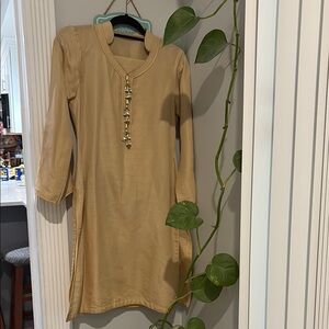 Elegant Tan Long Sleeve Dress